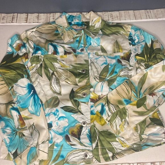 Sunset Cove Women's M Bright Hawaiian Floral Button Up  Jacket - Picture 1 of 6